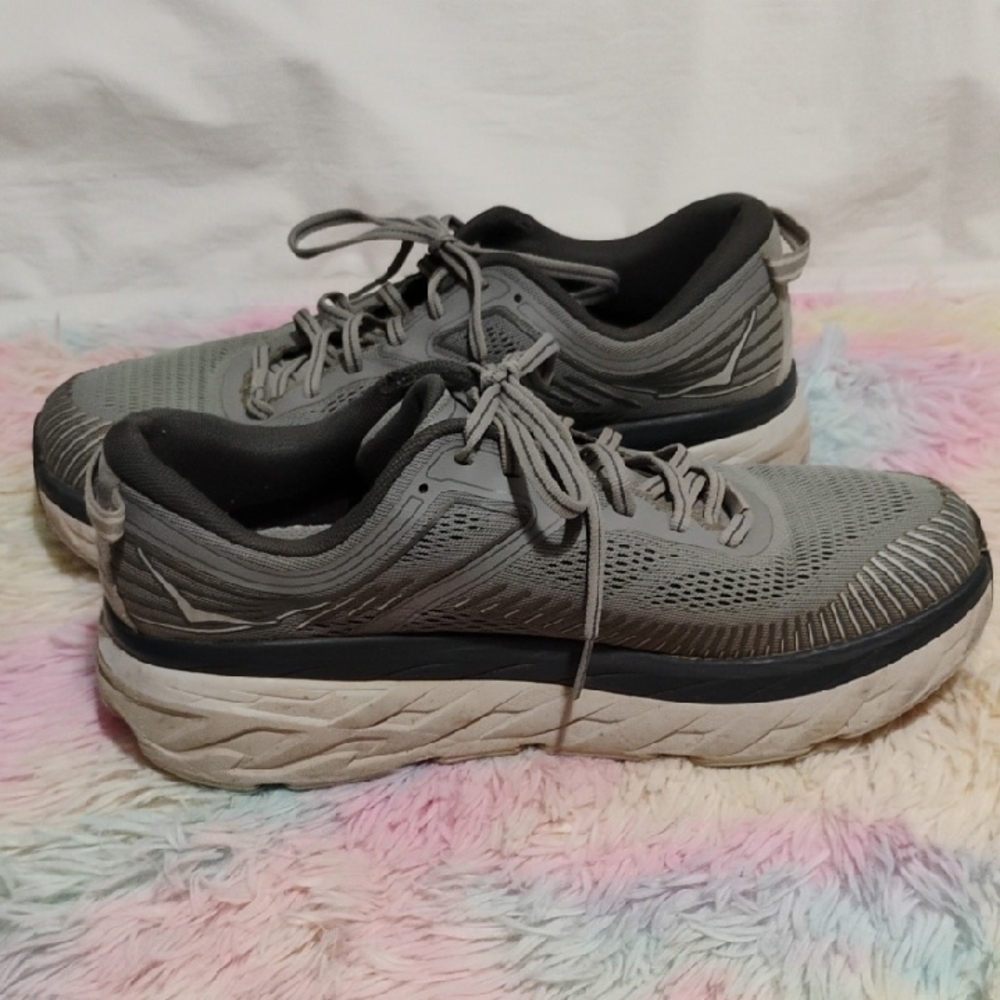 Hoka One One Bomdi 7 Gray Athletic Shoes with Maximalist Cushioning #51 - Picture 12 of 14